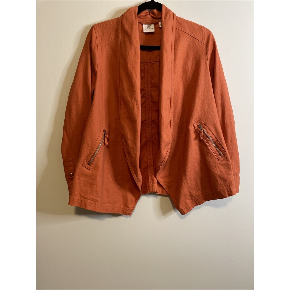 Rafaella L Orange Linen Cotton Zip Front Jacket Lightweight Casual